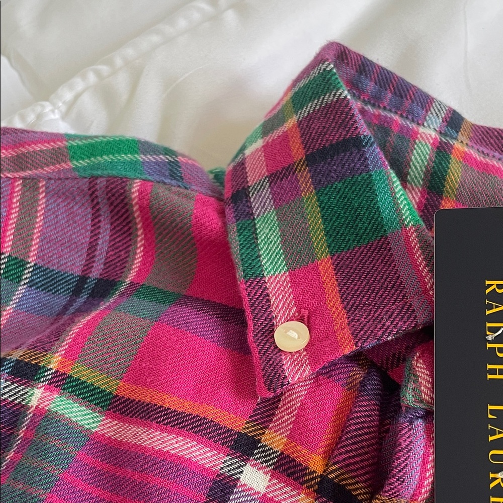NWT Polo by Ralph Lauren Girls Pink Green Plaid Cotton Shirt Dress - Picture 6 of 6